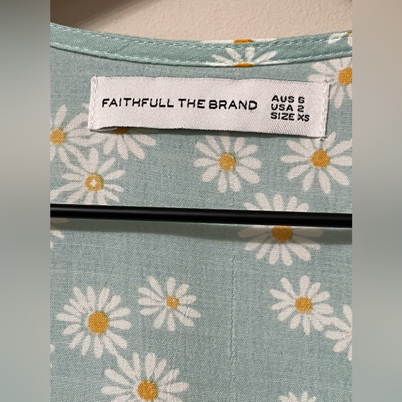 Faithfull The Brand Seafoam Green & Yellow Sunflower Midi Wrap Dress Size 2 - Picture 7 of 8